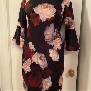 Calvin Klein fluted arm burgundy, black, pink, purple flower print size 14. $49